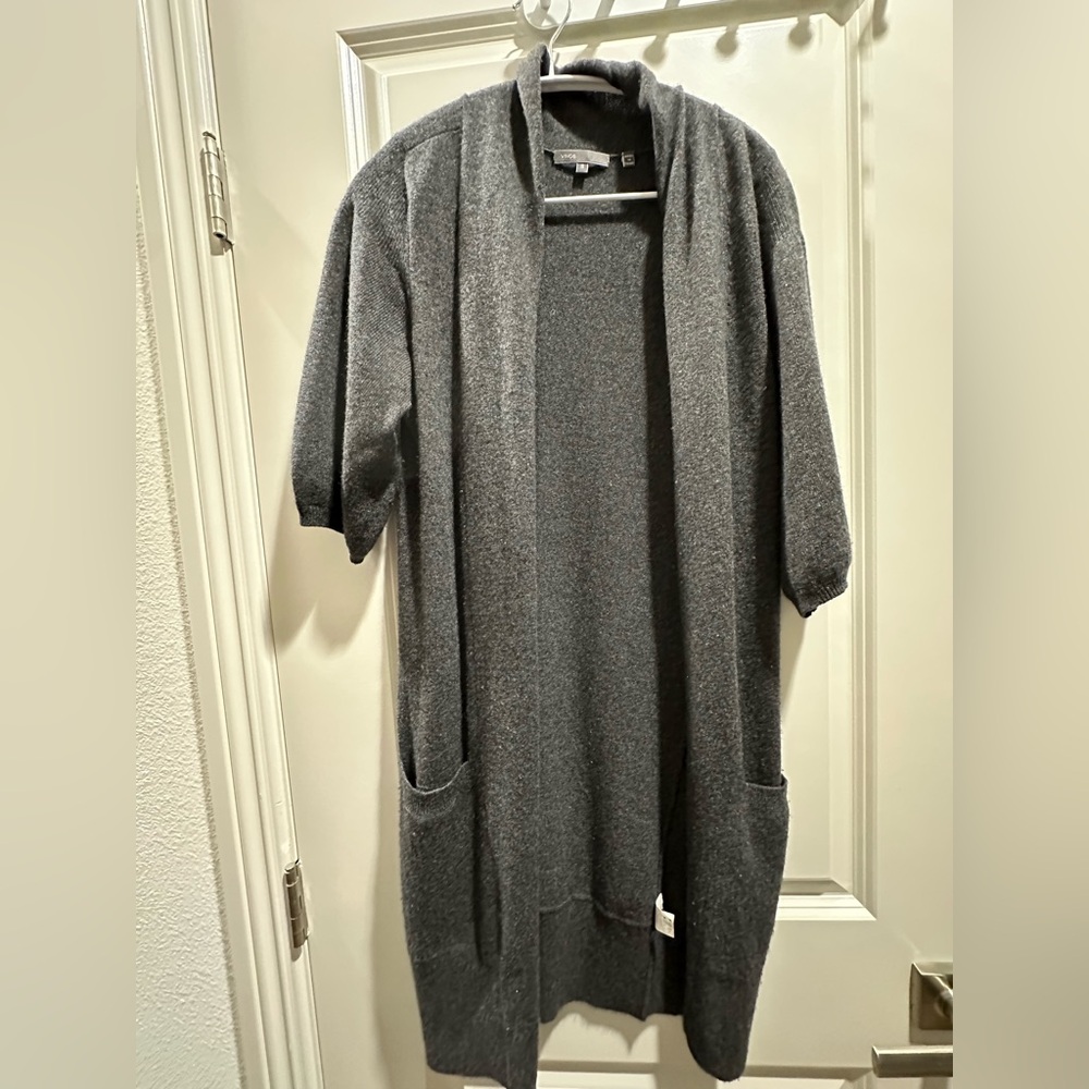 Vince short Sleeve Cashmere Gray Open Front Cardigan